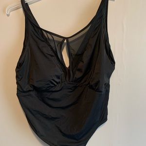 2X black bathing suit with mesh cut out